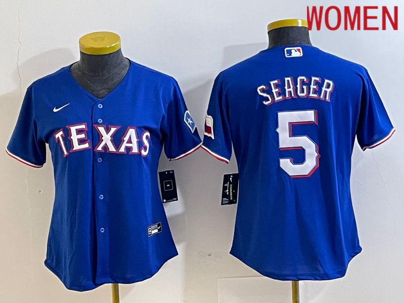 Women Texas Rangers #5 Seager Blue Game Nike 2023 MLB Jersey style 1->texas rangers->MLB Jersey